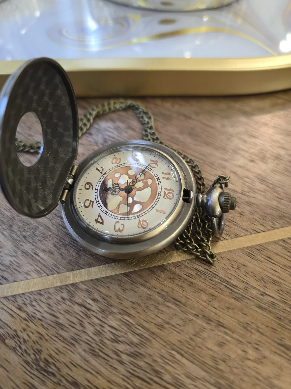 Antique-Style Brass Pocket Watch Necklace - Brass Tone